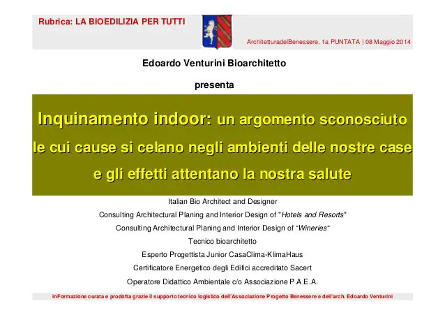 Rubrica "La bioedilizia per tutti": inquinamento indoor - 1 puntata
